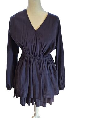 White Birch Women’s Dark Navy V-Neck Long Sleeve Dress